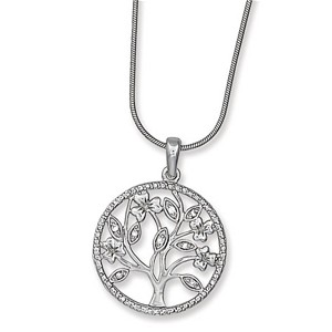Sterling Silver Tree of Life Pendant in Circle w/CZs